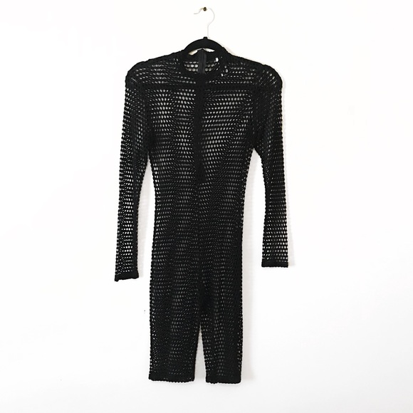 GoJane Other - Mockneck Long Sleeve Biker Short Fishnet Jumpsuit